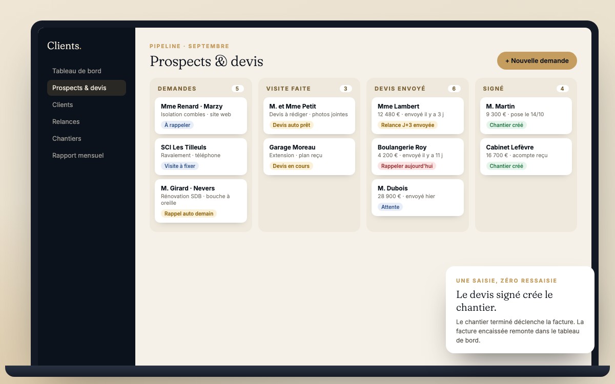 Suivi des prospects et des devis
